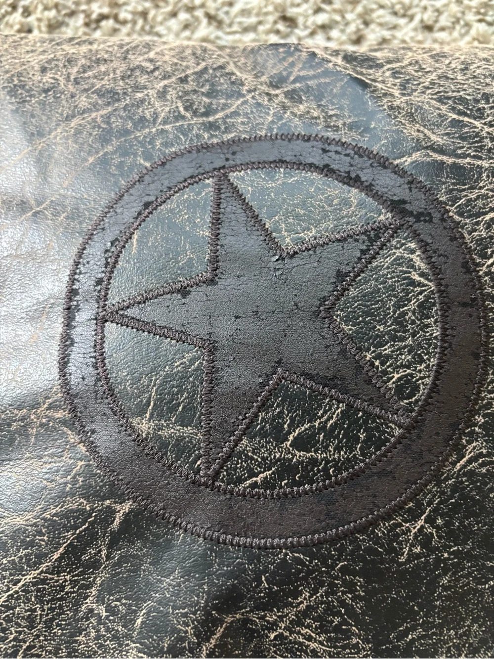 Distressed Brown Faux Leather Star Accent Pillow Texas